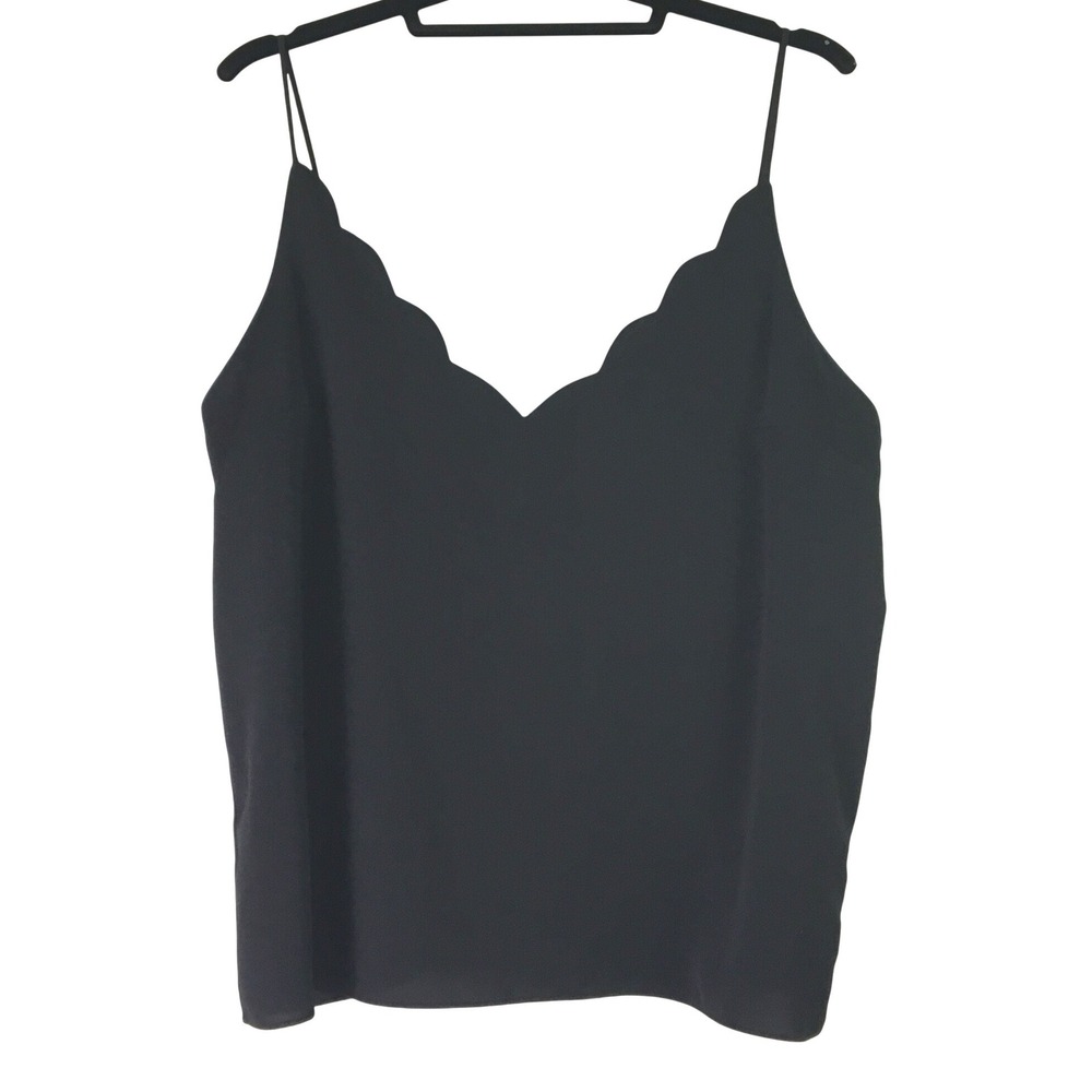 Topshop Scalloped V-Neck Spaghetti Strap Camisole Top Size 12 Black